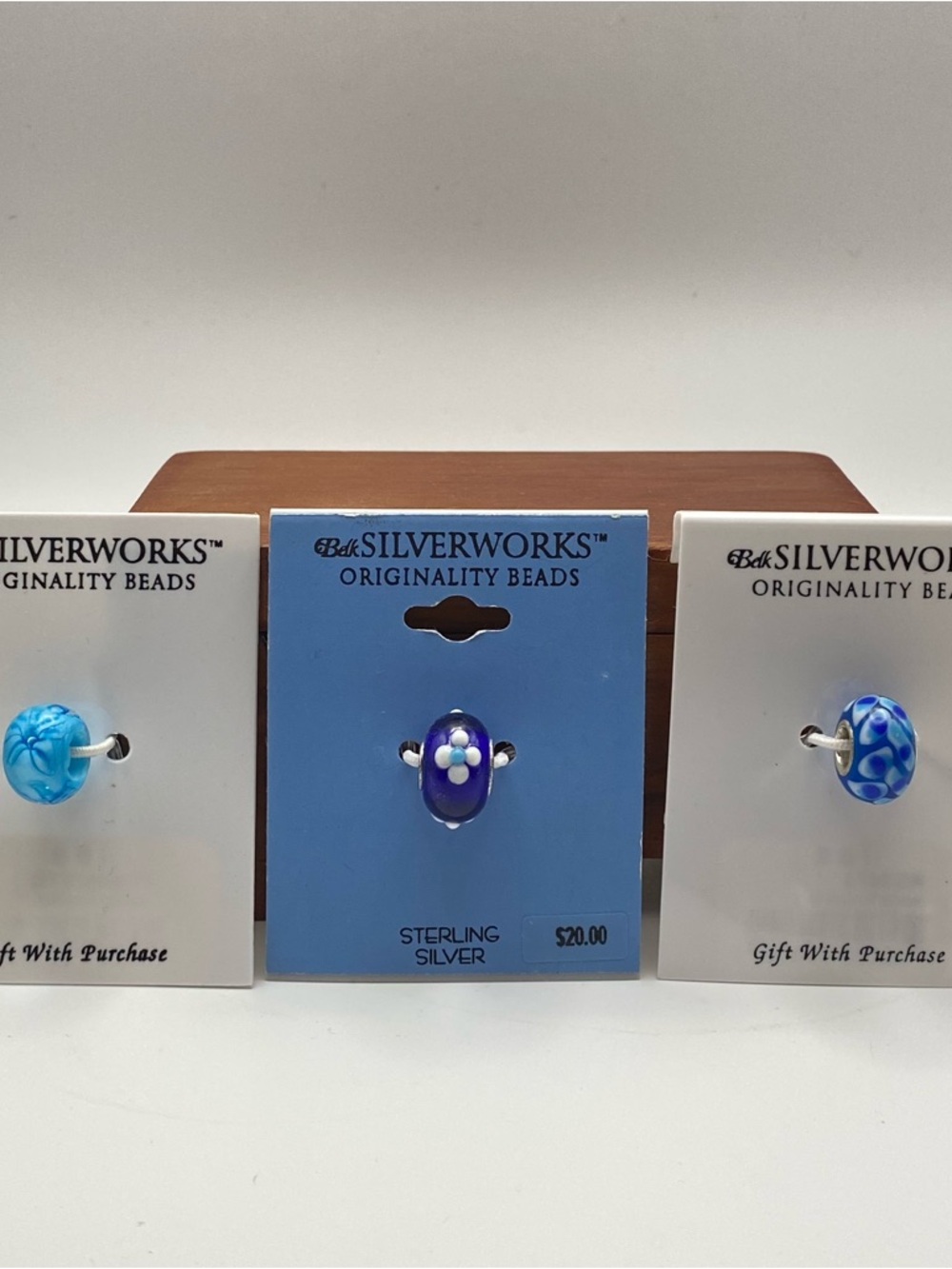 Belk Silverworks Set of 3 Blue Glass Originality Beads for Chain or Bracelet NEW